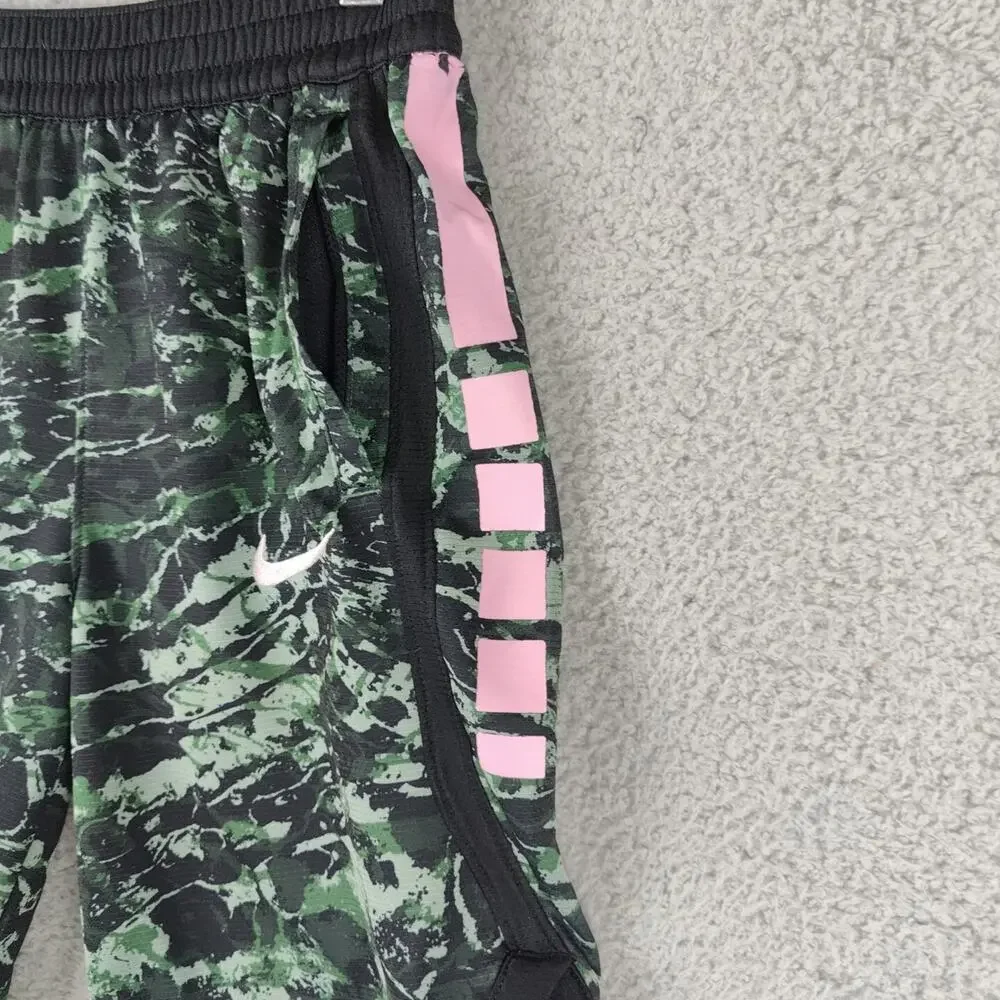 Nike Dri fit Basketball Shorts Girls Medium Green Camo Pink Accents